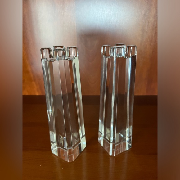 Two Lenox Germany Avalon Crystal Candlestick Holders Tower Paperweights 5.5 Rare - Picture 3 of 5